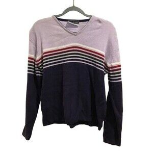 Women's Small Sweater V-neck Cotton Purple stripe Absolutely Creative Cotton
